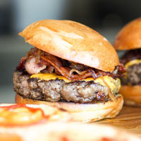 close-up of mushroom bacon burger